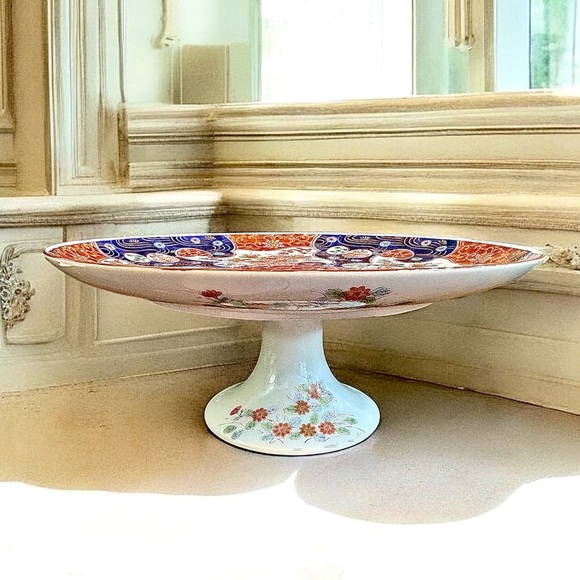 Vintage Japanese Kozan Kiln Porcelain Imari Pedestal Cake Plate Stand, 10” - Picture 3 of 11
